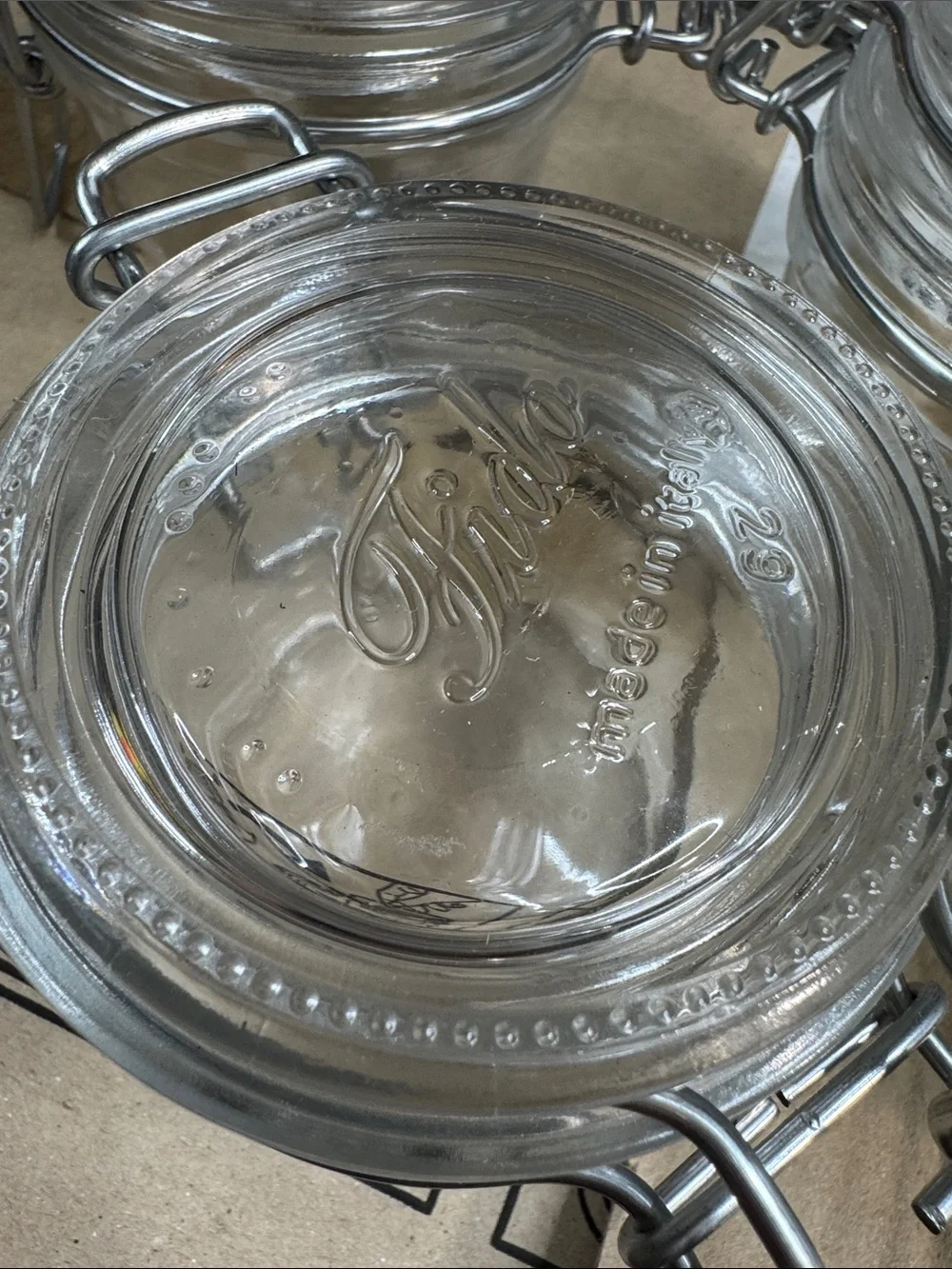 Luigi Bormioli Clear Clip-Top Glass Jar with Embossed Lid 4.25 oz